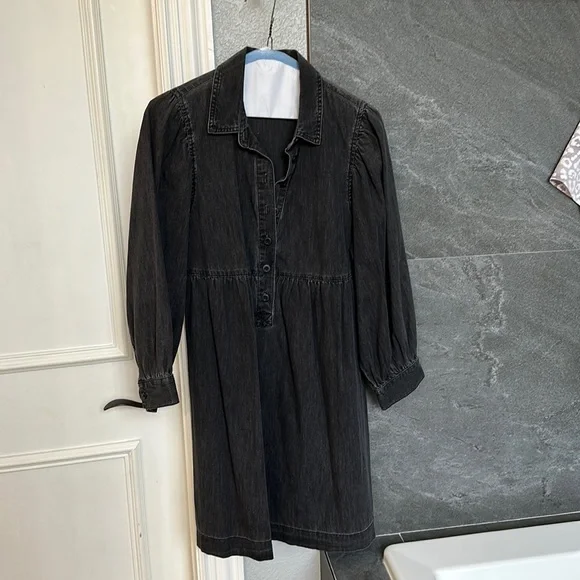 madewell black denim shirt dress Denim Seamed Mini Dress in Washed Black